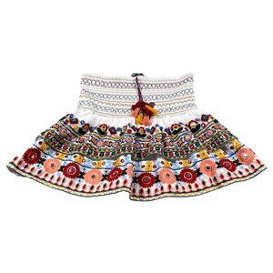 Zara Skirt Womens XS White Mini Tiered Embroidery Mirror Ethnic Boho Bollywood